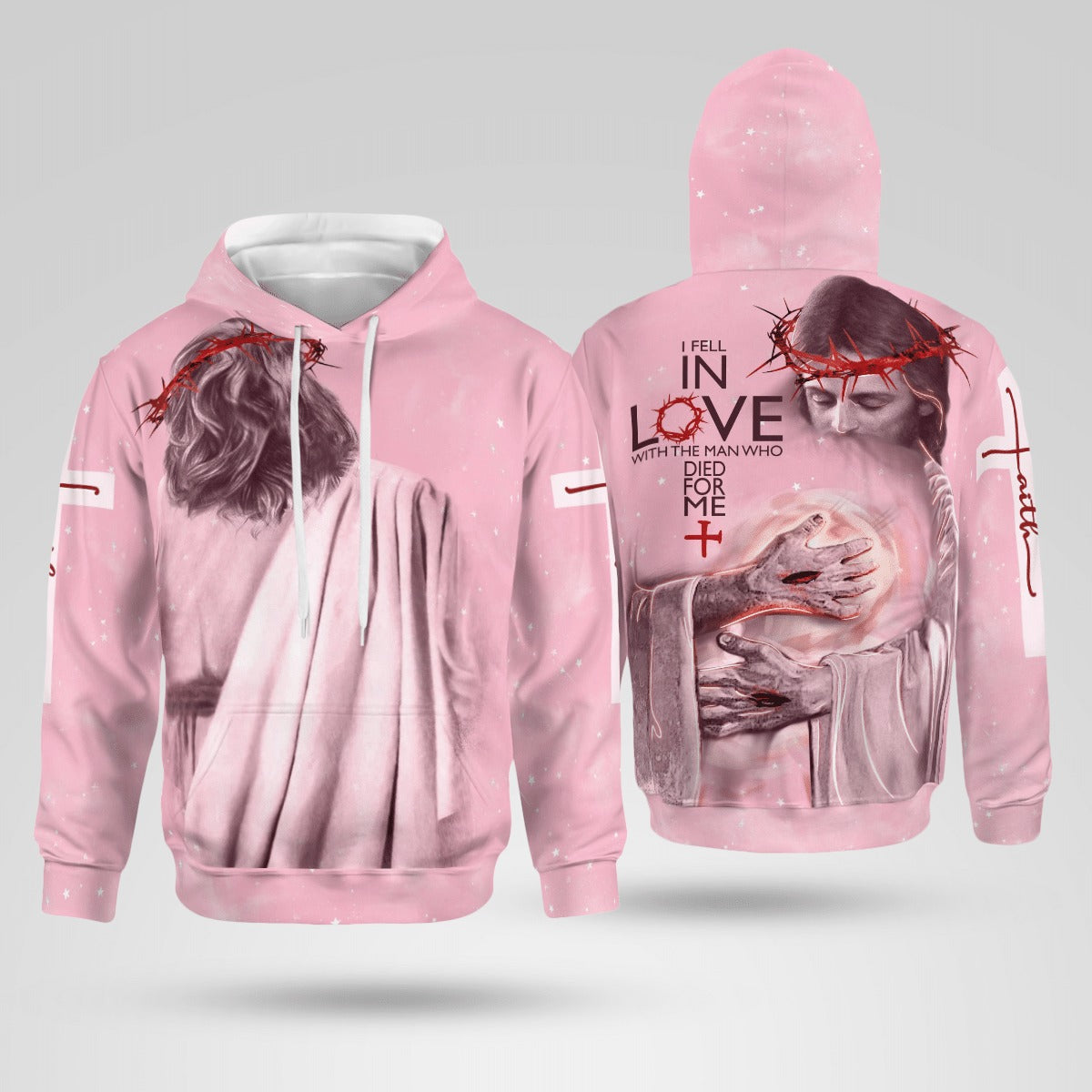 IN THE ARMS OF LORD, I FELL IN LOVE WITH THE MAN WHO DIED FOR ME, PULLOVER HOODIE, ZIP HOODIE – PINK COLOR