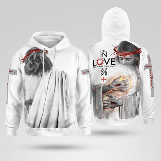 IN THE ARMS OF LORD, I FELL IN LOVE WITH THE MAN WHO DIED FOR ME, PULLOVER HOODIE, ZIP HOODIE – WHITE COLOR