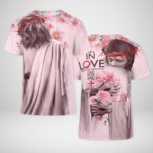 IN THE ARMS OF LORD, I FELL IN LOVE WITH THE MAN WHO DIED FOR ME, ALL OVER SHIRT – PINK FLORAL COLOR