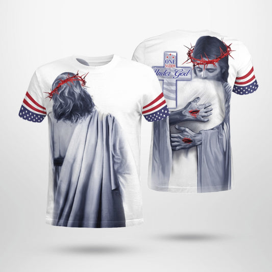 IN THE ARMS OF LORD, ONE NATION UNDER GOD AMERICA FLAG INDEPENDENCE DAY 4TH JULY, ALL OVER SHIRT