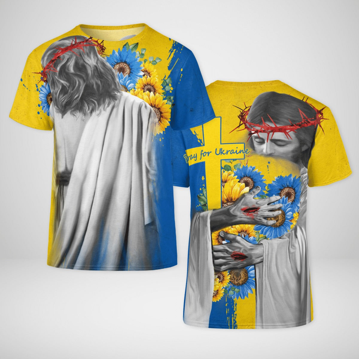 IN THE ARMS OF LORD,PRAY FOR UKRAINE SUNFLOWER UKRAINE FLAG, ALL OVER SHIRT