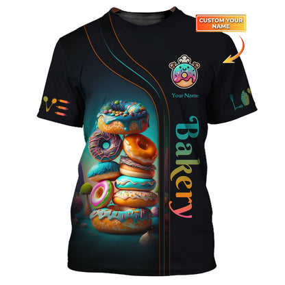 Zipper Hoodie Bakery Custom T-Shirts, Gif For Baker, Donut Colorfull 3D Shirt (Sao chép)