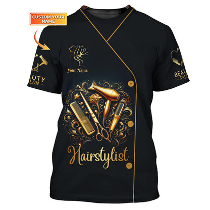 Vintage Golden Hairdressing Tools 3D Shirt Hair Stylist Custom T-Shirts