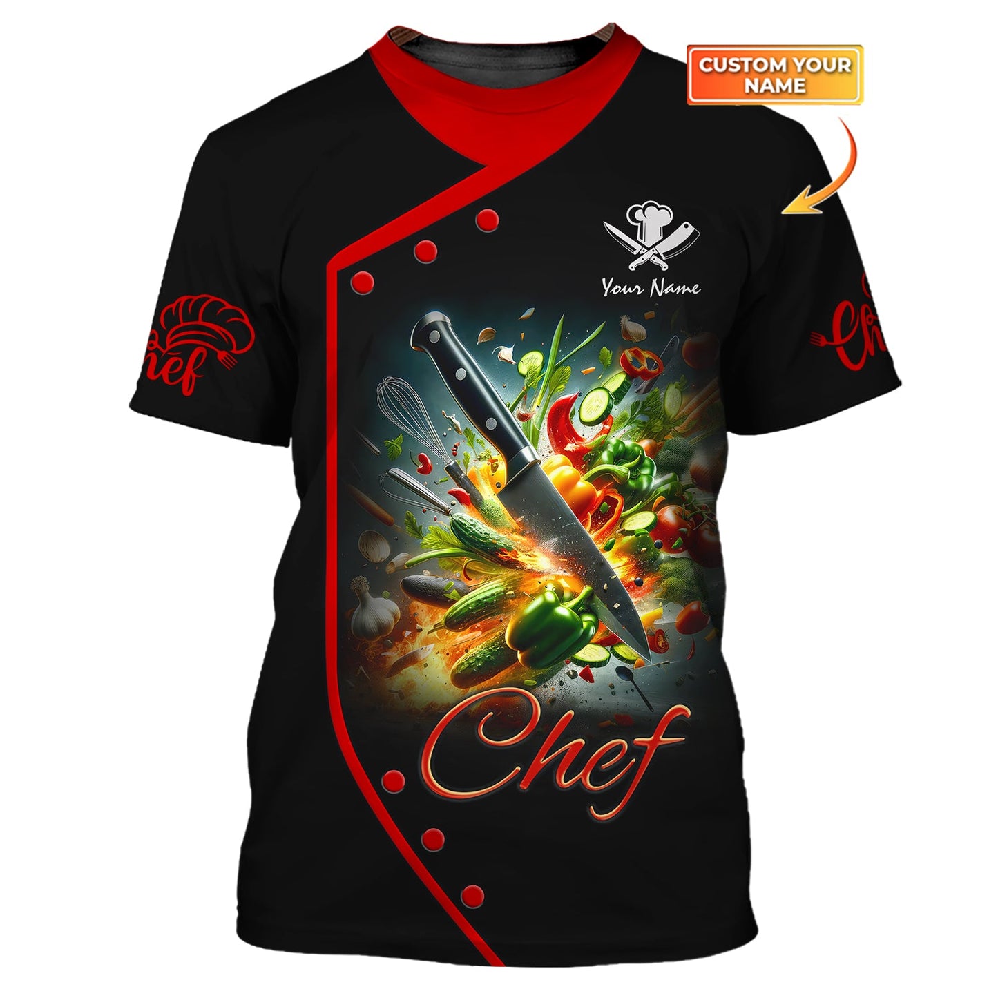 Zipper Hoodie Chef's Knife Cuts Vegetables 3D Shirt Cooking Chef Custom T-Shirts