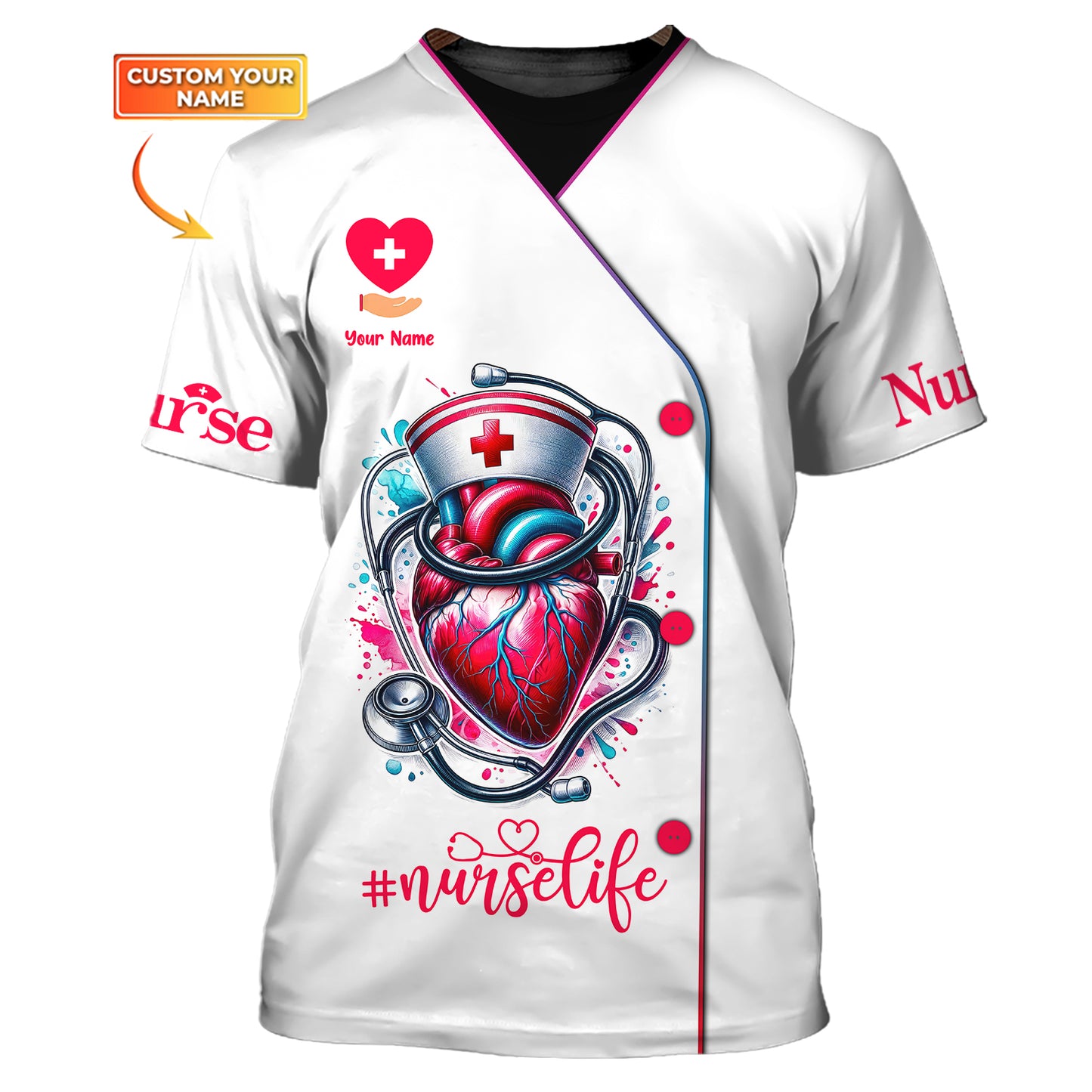 Nurse Life Custom T-Shirts Heart And Stethoscope 3D Shirt