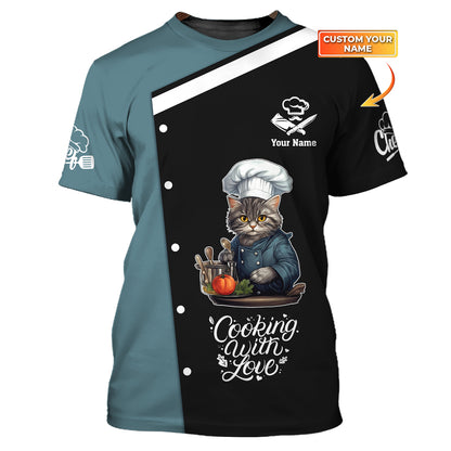 Cat Wearing Chef Hat Cooking 3D Shirts Gif For Chef, Kitchen Custom T-Shirts