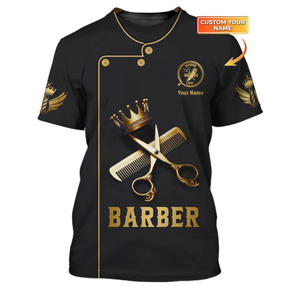 Zipper Hoodie Golden Scissors And Comb With Crown 3D Shirt Barber Custom T-Shirts