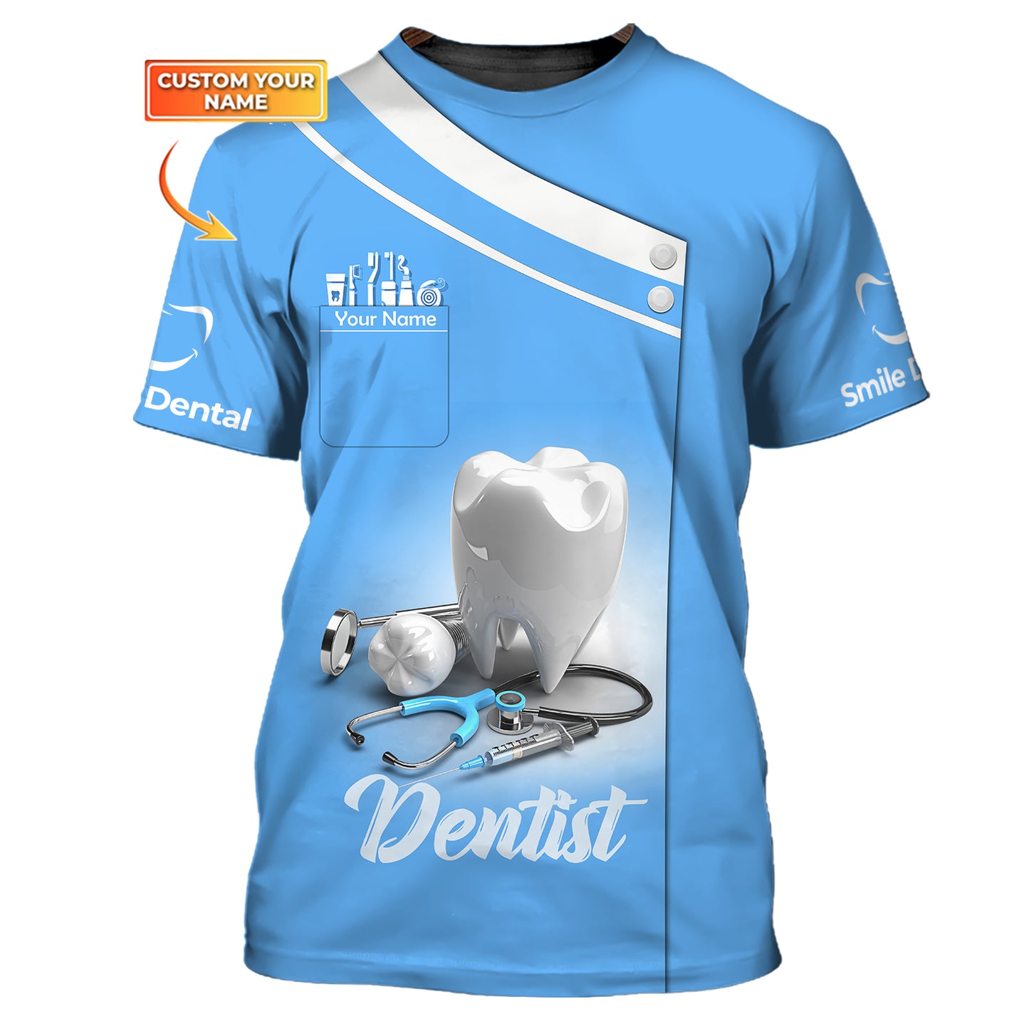 Teeth And Stethoscope 3D Shirt Dental Custom T-Shirt Gif For Dentist