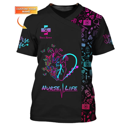 Zipper Hoodie Neon Nurse Heart 3D Shirt Nurse Life Custom T-Shirts