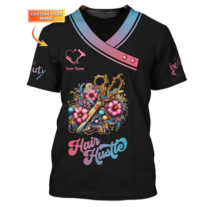 Zipper Hoodie Colorful Hairdresser Tools With Flowers 3D Shirts Hair Stylist Custom T-Shirts