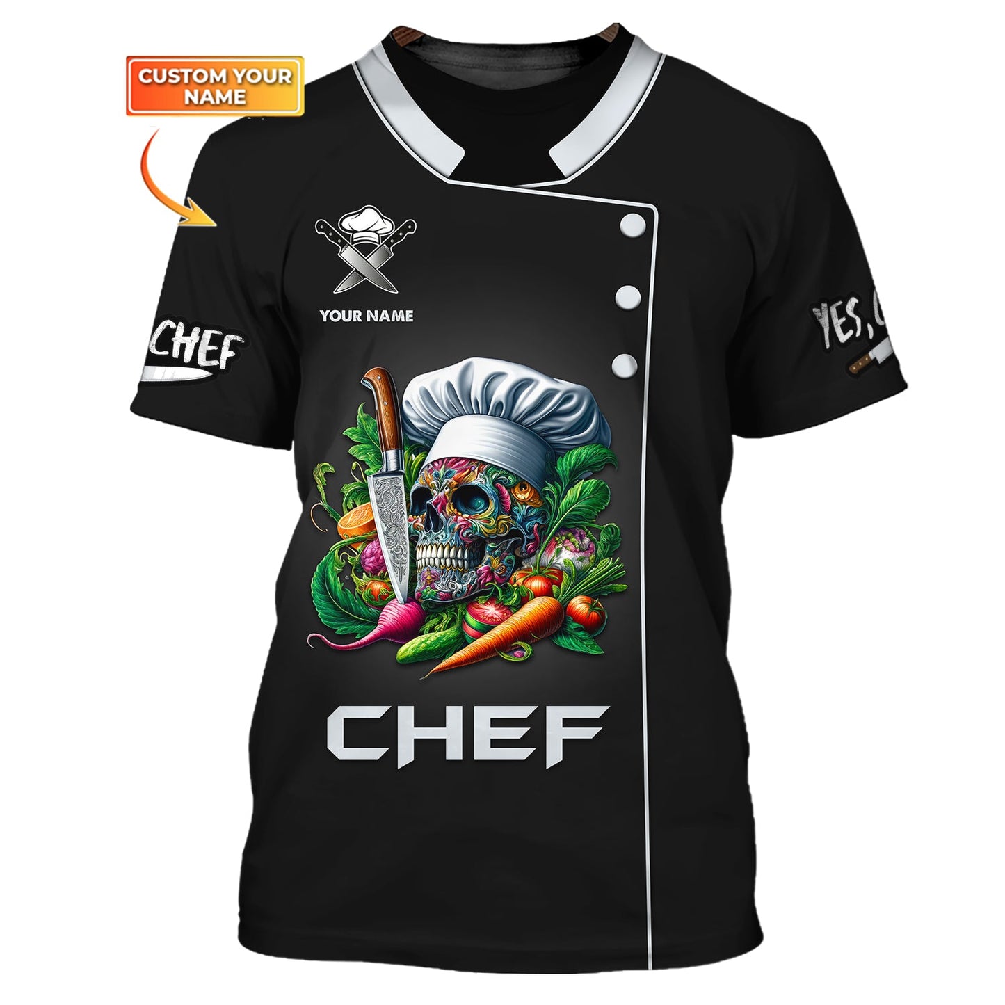 Zipper Hoodie Chef Cooking 3D Shirt Skull Chef Kitchen Custom T-Shirts Gif For Chef