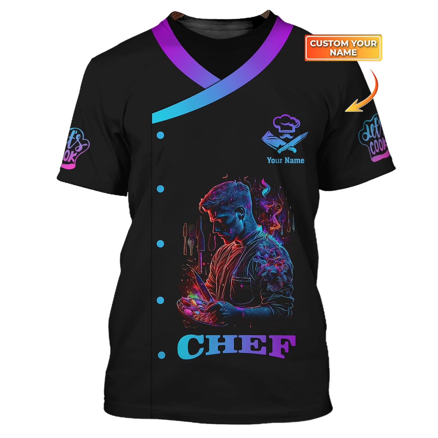 Zipper Hoodie Cooking Chef 3D Shirt Gourmet Dinner With Amazing Food Neon Color Custom T-Shirts