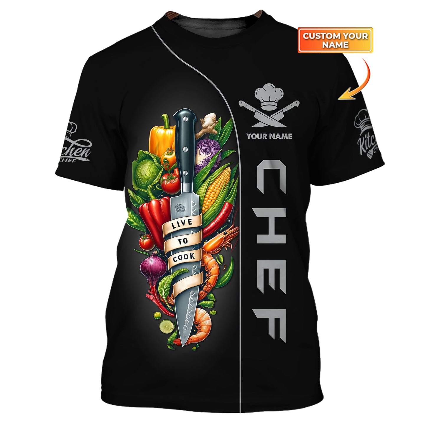 Zipper Hoodie Chef Knife And Vegetables 3D Shirt Knives Cooking Chef Custom T-Shirts