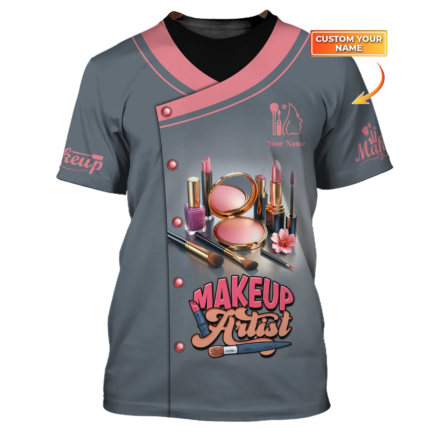 Glamorous Makeup Essentials Lipstick Eyeshadow 3D Shirt Makeup Artist Custom T-Shirts