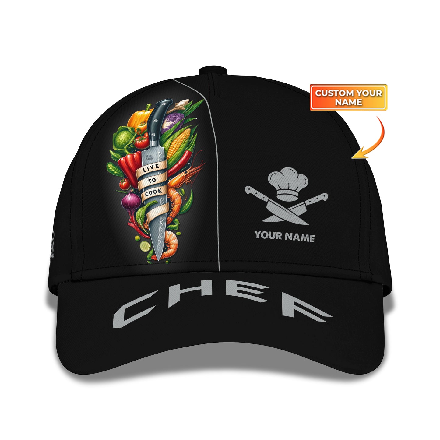 Chef Knife And Vegetables 3D Cap Knives Cooking Chef Custom Cap