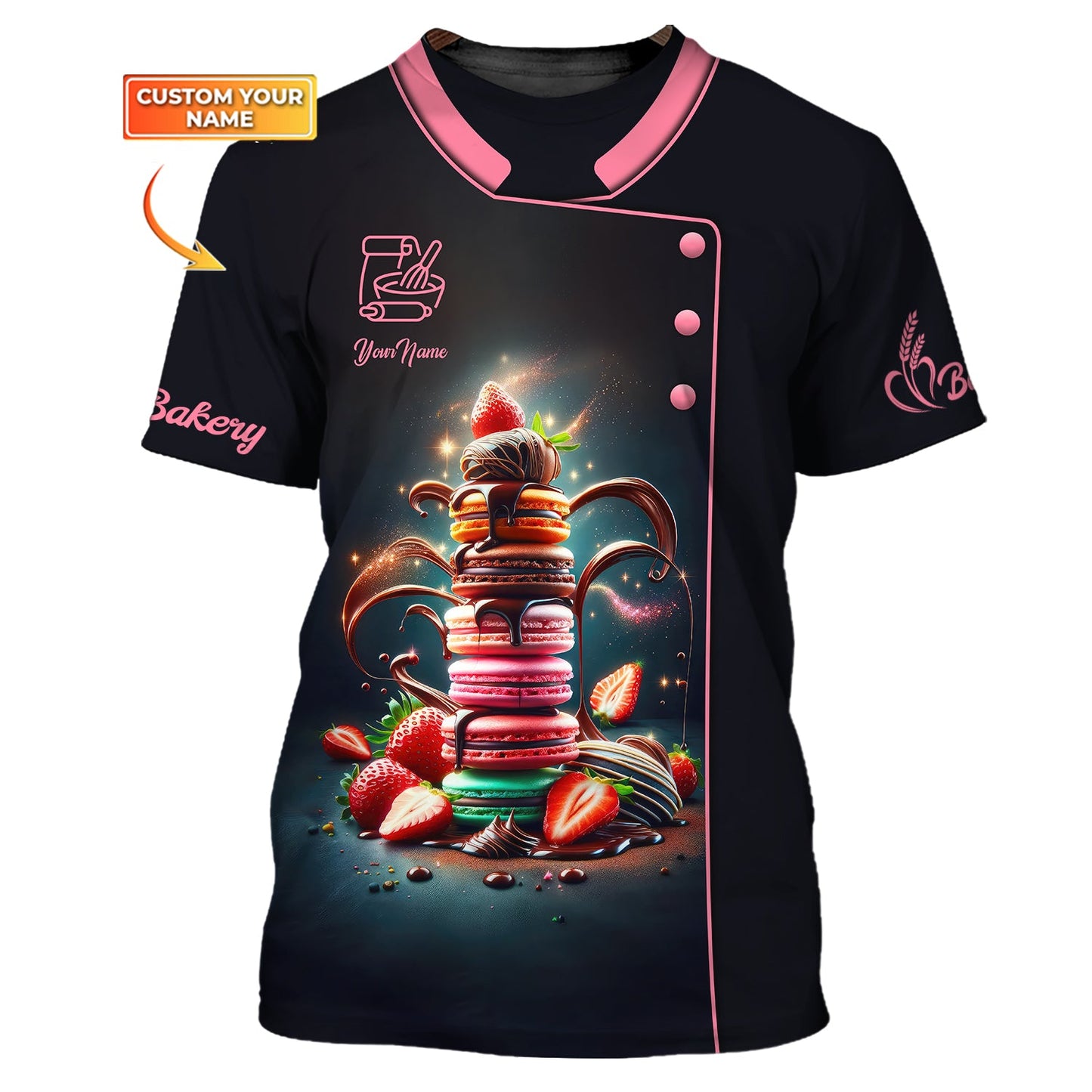 Zipper Hoodie Bakery Custom Name T-Shirts Macarons Colorful 3D Shirts Gif For Baker