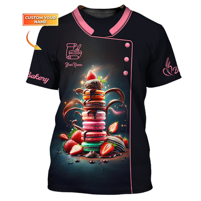 Bakery Custom Name T-Shirts Macarons Colorful 3D Shirts Gif For Baker