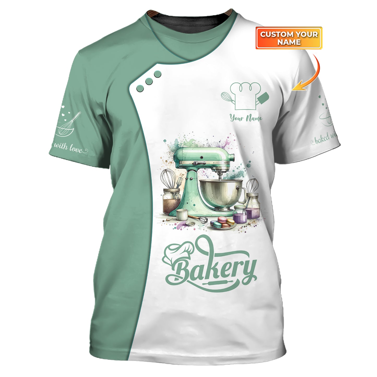 Watercolor Baker Tools 3D Shirts Bakery Custom T-Shirts