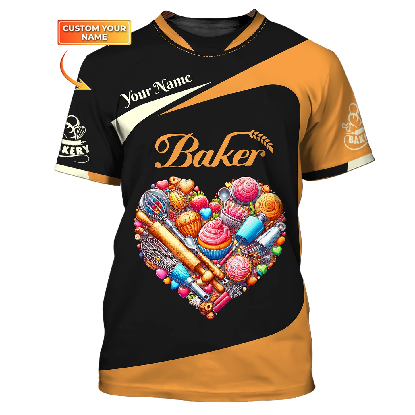 Zipper Hoodie Heart With Baking Tools 3D Shirt Bakery Custom T-Shirts Gif For Baker