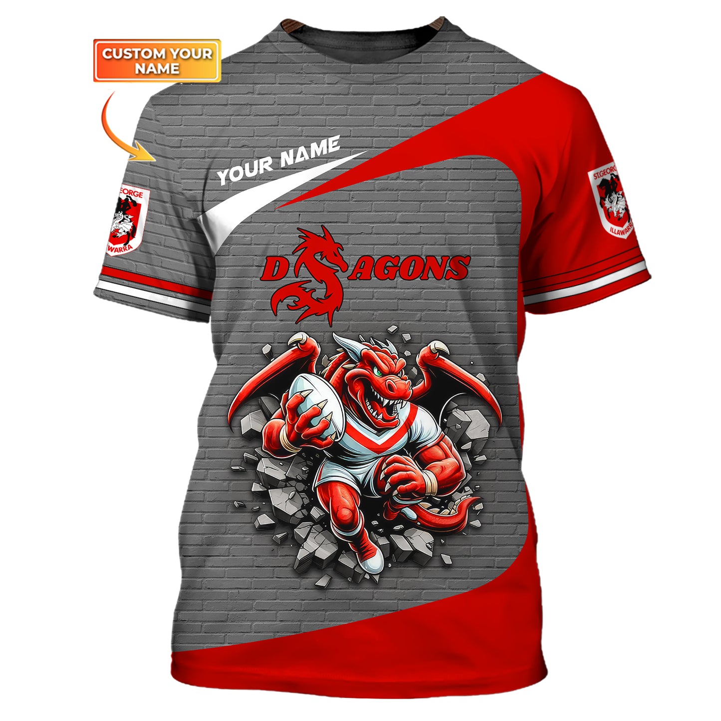 Rugby Custom T-Shirts  St George's Dragon 3D Shirts