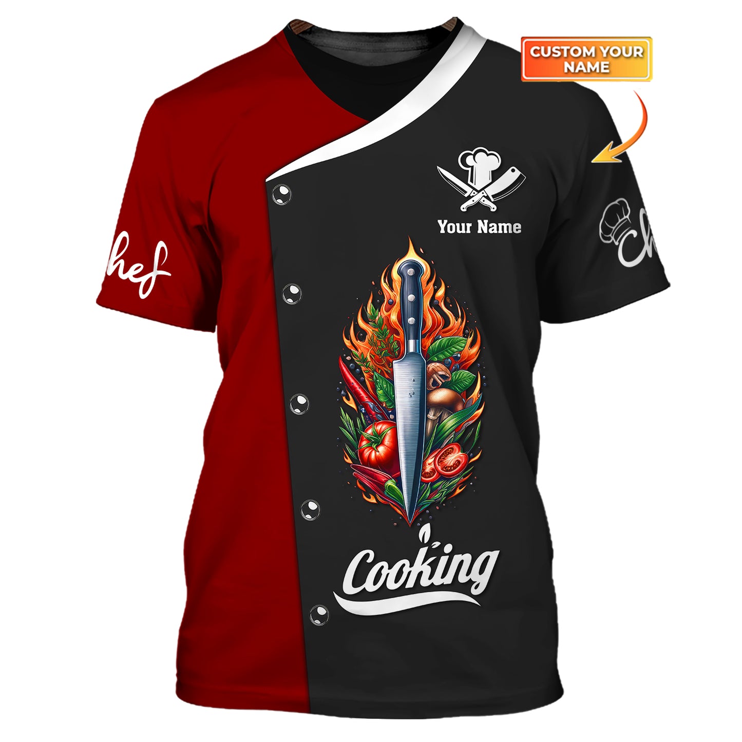 Zipper Hoodie Chef Knife And Vegetable 3D Shirt Chef Cooking Custom T-Shirts