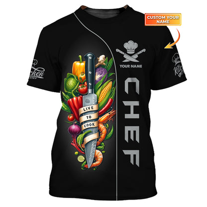 Chef Knife And Vegetables 3D Shirt Knives Cooking Chef Custom T-Shirts