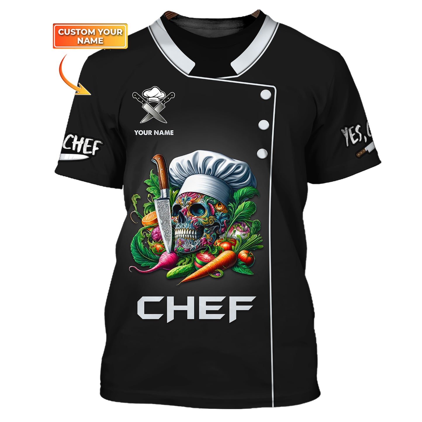 Chef Cooking 3D Shirt Skull Chef Kitchen Custom T-Shirts Gif For Chef