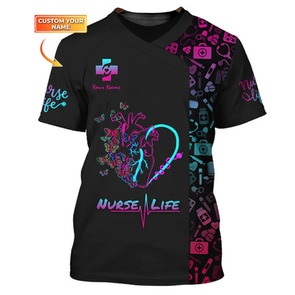 Neon Nurse Heart 3D Shirt Nurse Life Custom T-Shirts