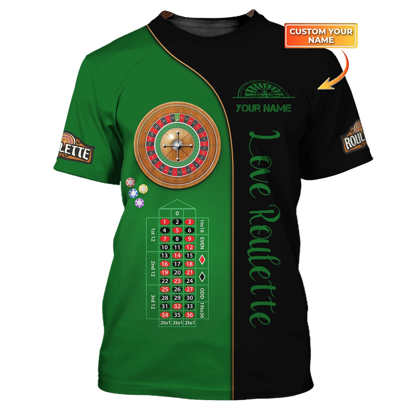 European Roulette Table 3D Shirt Casino Custom T-Shirts