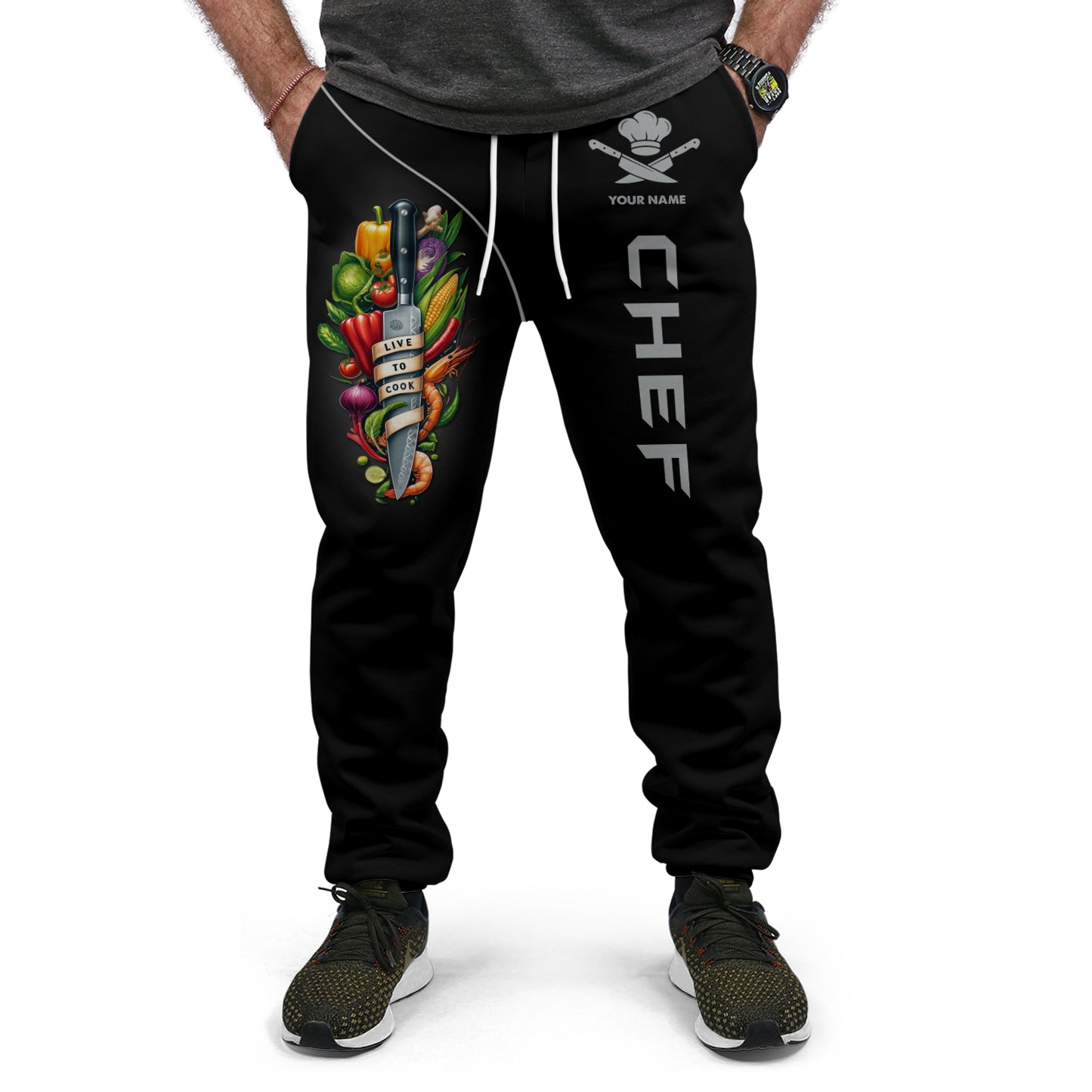 Chef Knife And Vegetables 3D Jogger Knives Cooking Chef Custom Pants