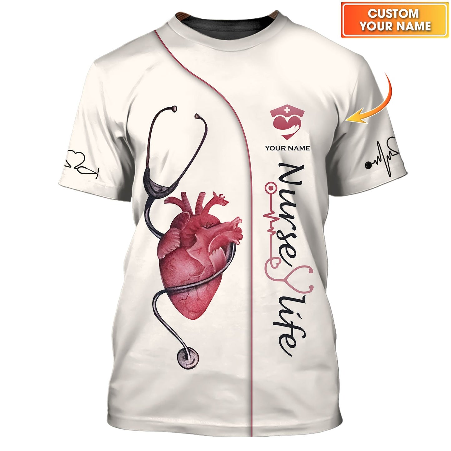 Hoodie Stethoscope With Heart 3D Shirt Beautfull Nurse Tattoo Custom T-Shirts Zipper Hoode