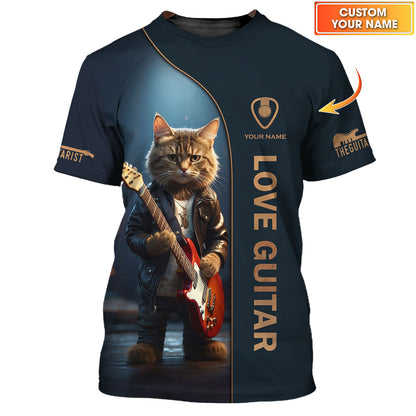 Guitar Electric Cat Custom T-Shirts Cat In A Leather Jacket Playing A Guitar 3D Shirt