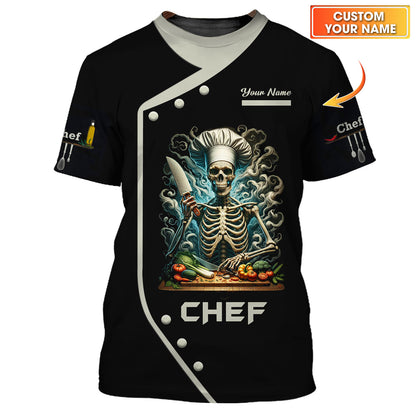 Chef Cooking Custom T-Shirts Chef Skeleton 3D Shirt