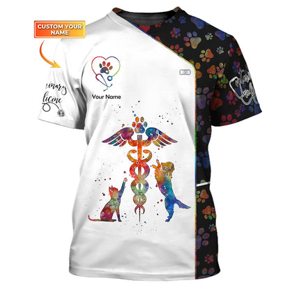 Zipper Hoodie Veterinary Caduceus Art Watercolor 3D Shirts Vet Custom T-Shirts