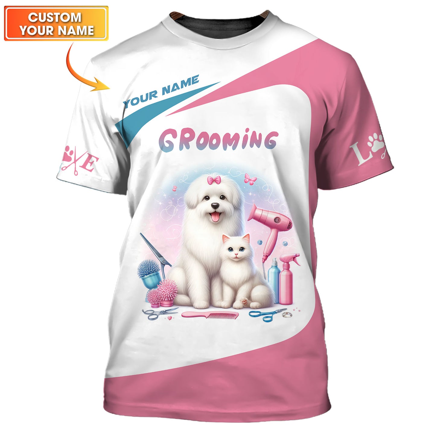 Unisex Groomer Custom T-Shirts Cute Dogs With Groomer Tools 3D Shirt