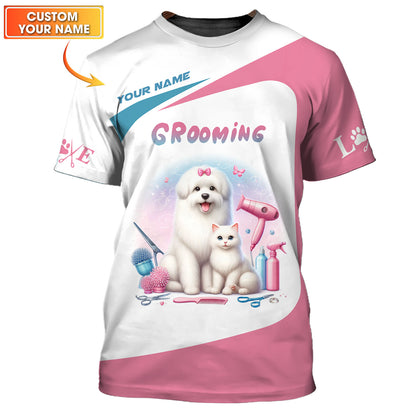 Zipper Hoodie Unisex Groomer Custom T-Shirts Cute Dogs With Groomer Tools 3D Shirt