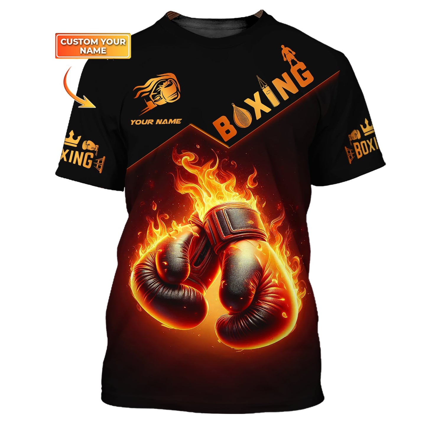 Zipper Hoodie Closeup Of Boxing Gloves With Fire 3D Shirts Boxing Custom T-Shirts