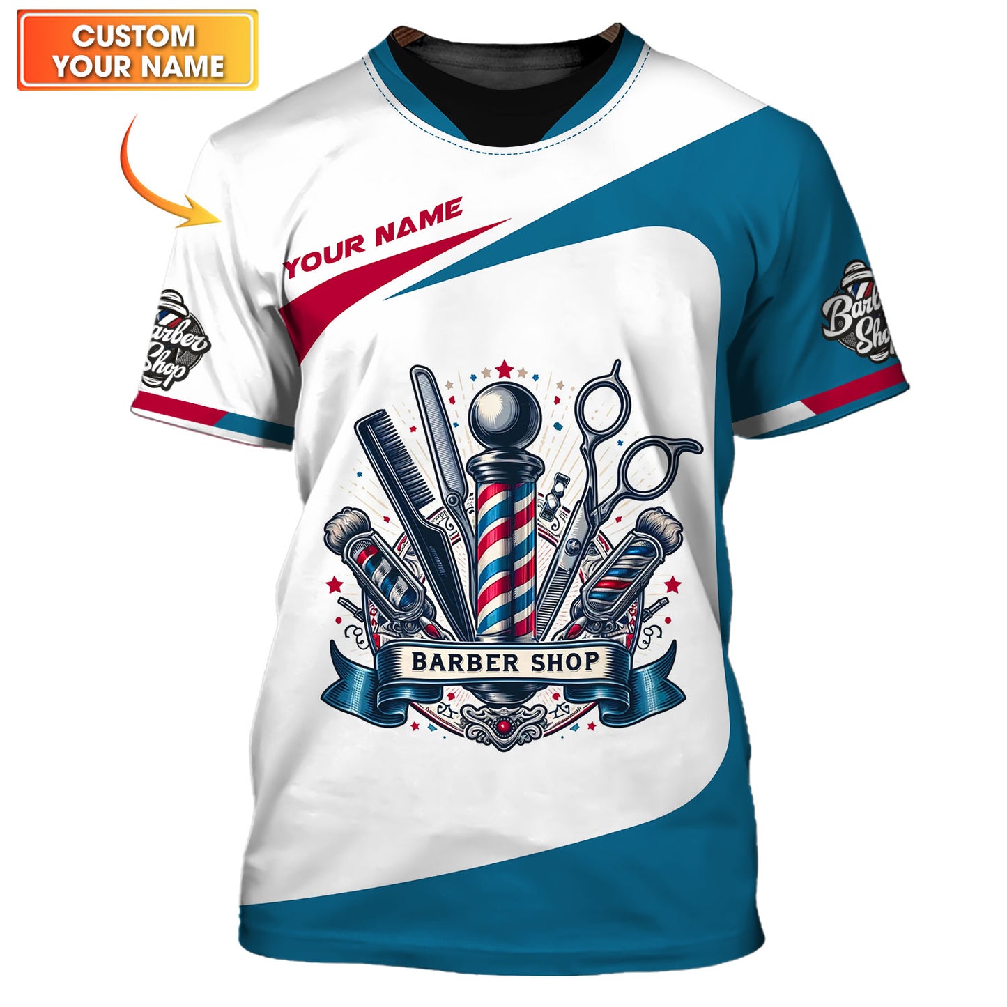 Personalized Barber Custom T-Shirts Barbershop 3D Shirt