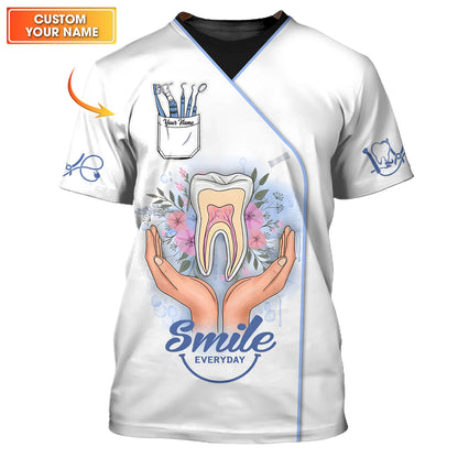 Teeth On Hand With Flowers 3D Shirts Dental Custom T-Shirts Gif For Dentist