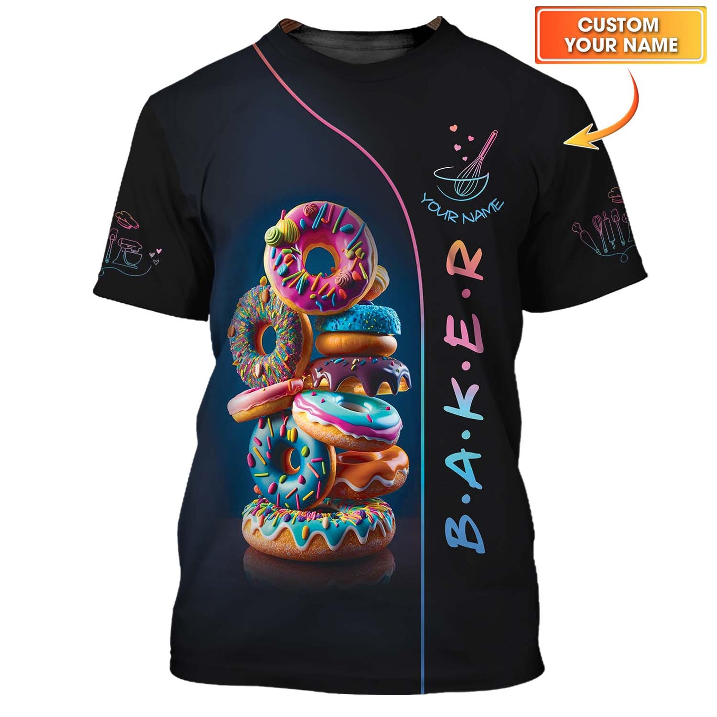 Stack Of Colorful Donuts 3D Shirt Pastry Maker Custom T-Shirts Gif For Baker