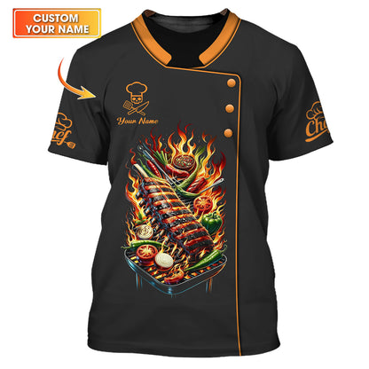 Beautiful Plate Of Grilled Pork Ribs 3D Shirt Chef Cooking Custom T-Shirts