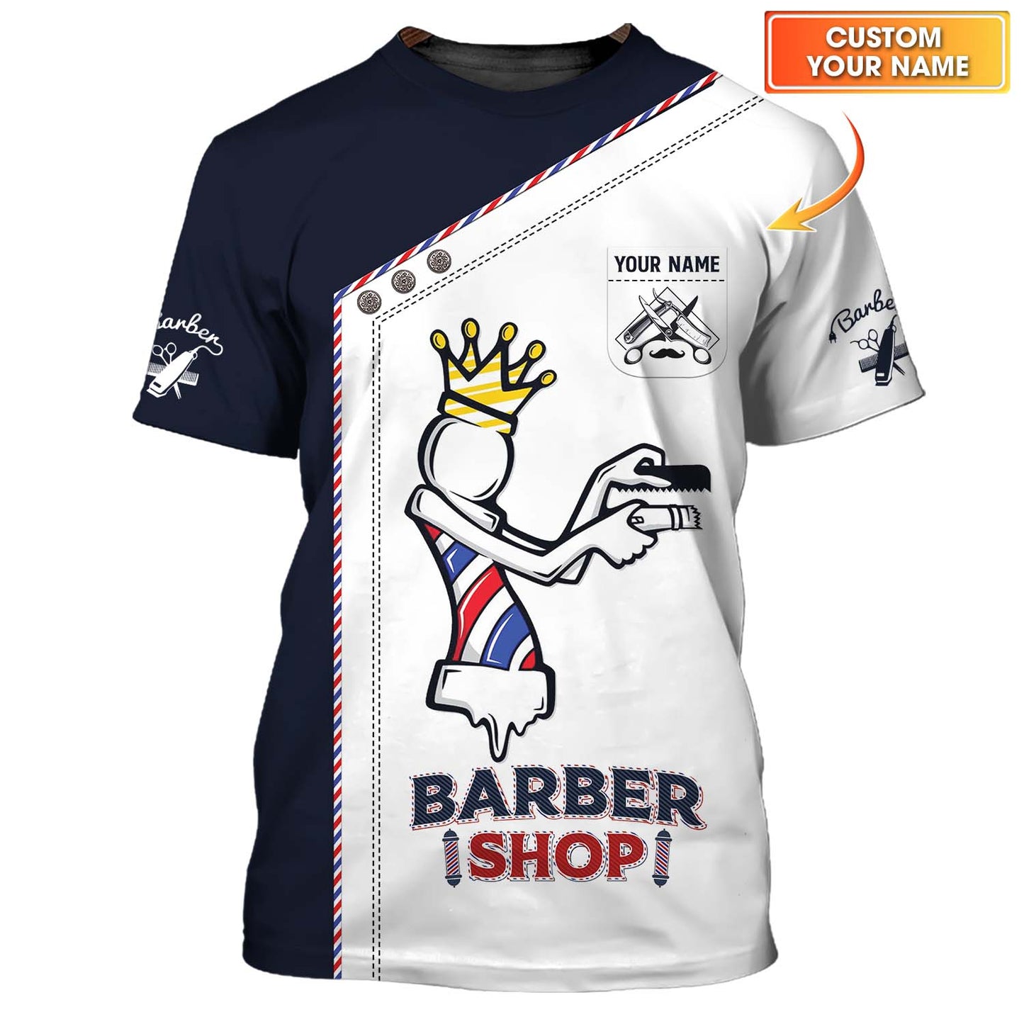 Zipper Hoodie Crowned Barbershop Lamp 3D Shirt Barber Custom T-Shirts