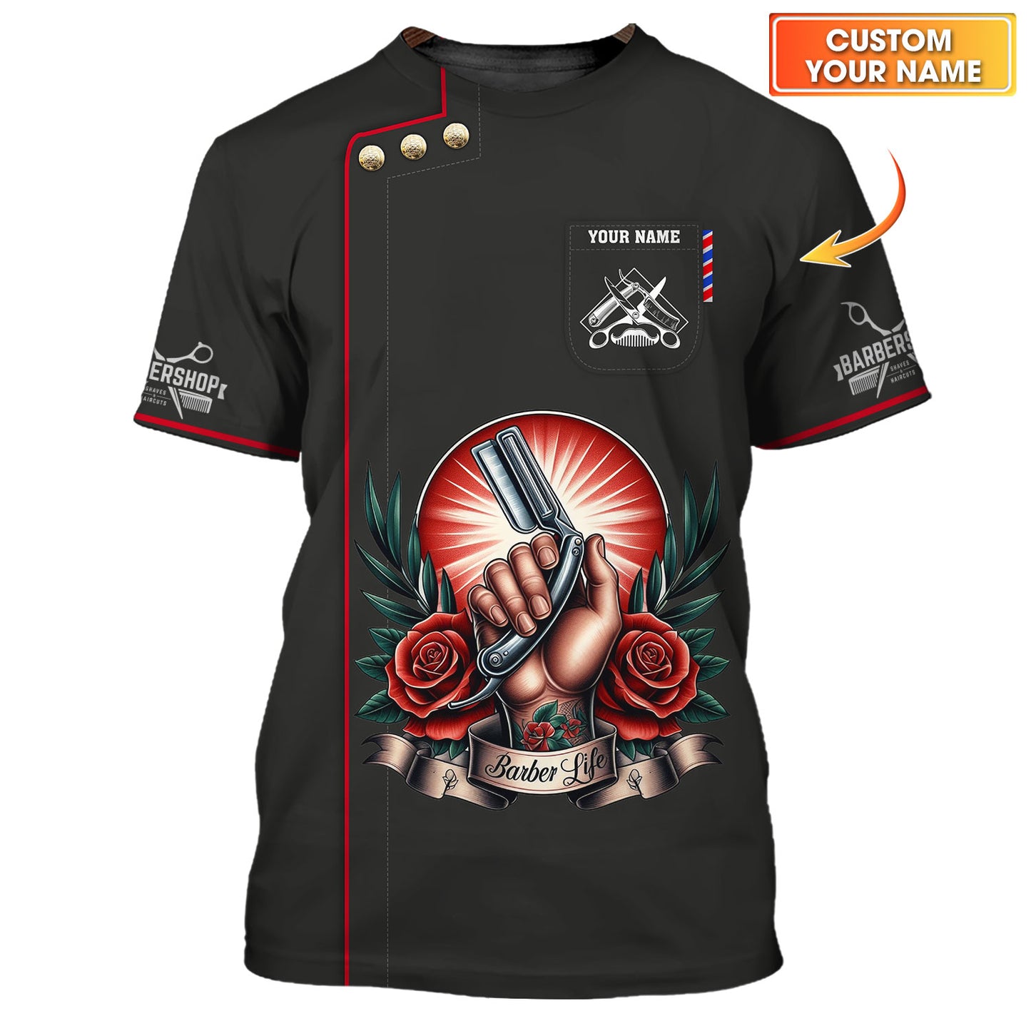 Tattoo Shave With Rose 3D Shirt Barber Custom T-Shirts