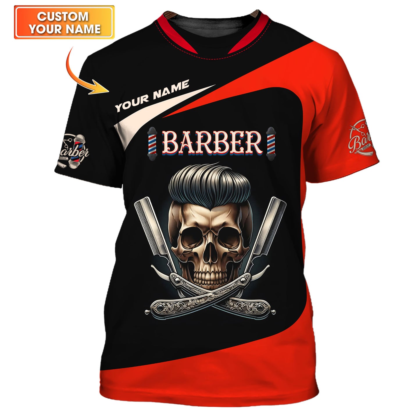 Zipper Hoodie Personality Barbershop Custom T-Shirts Skull Barber 3D Shirt Gif For Barber