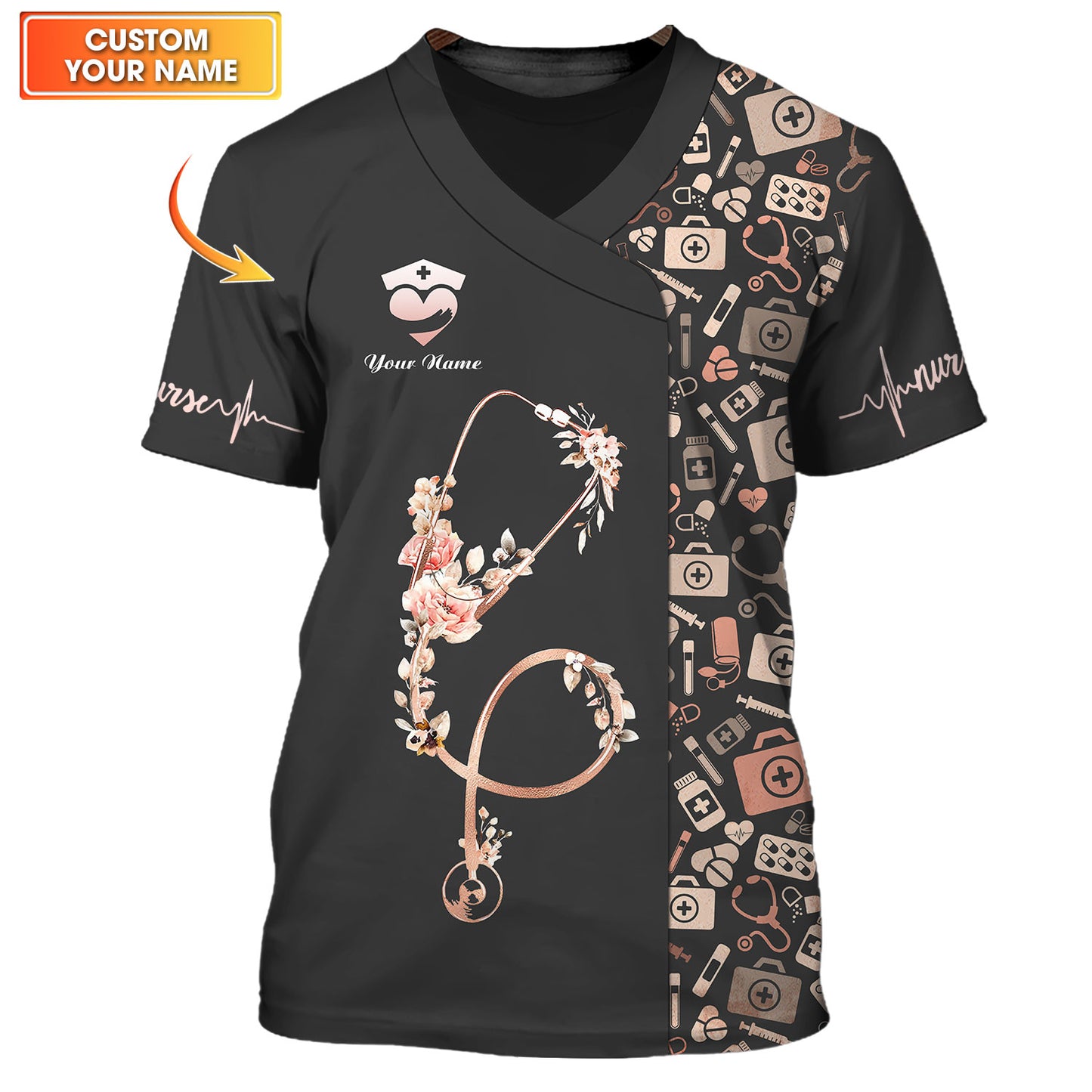 Stethoscope With Flowers 3D Shirt Nurse Custom T-Shirts