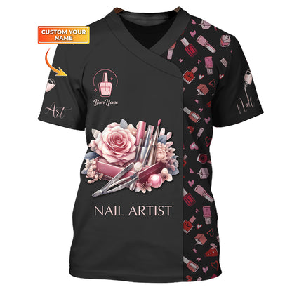 Nail Polish With Rose Watercolor 3D Shirts Nail Artist Custom T-Shirts