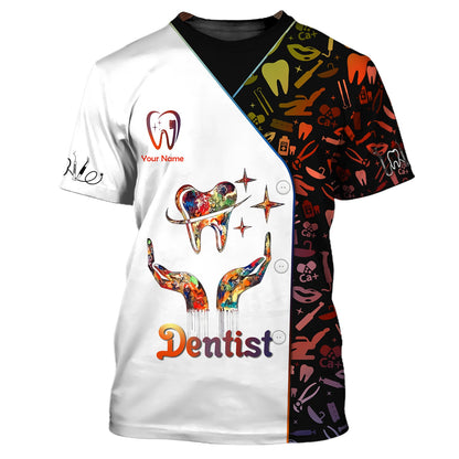 Zipper Hoodie Tooth Art Dental Colorful 3D Shirt Dentistry Custom T-Shirts Gif For Dentist