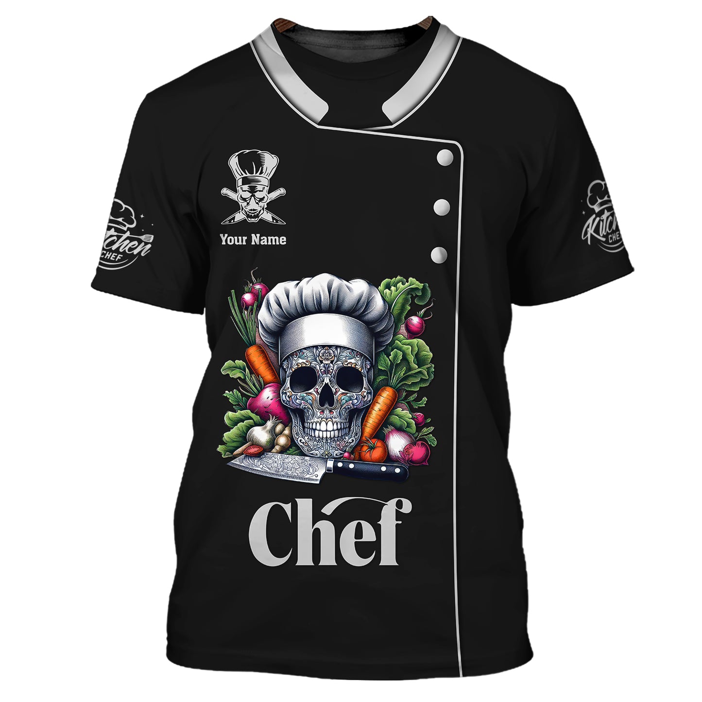 Zipper Hoodie Skull Chef Unisex Custom T-Shirts Cooking Chef 3D Shirt