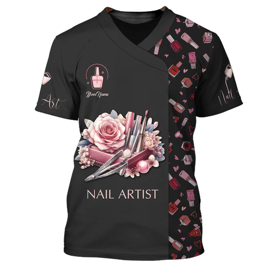 Nail Polish With Rose Watercolor 3D Shirts Nail Artist Custom T-Shirts