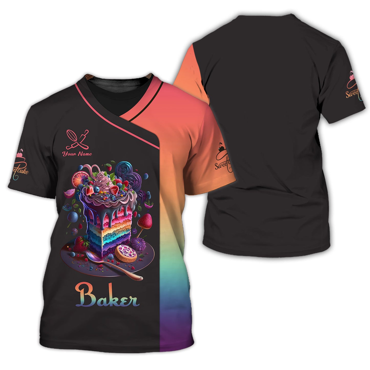 Sweet Cake Colorful Custom T-Shirts Bakery 3D Shirt Gif For Baker